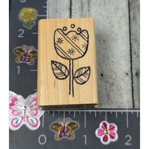 Azadi Earles Stitched Flower Country D418 Rubber Stamp Wood #L45